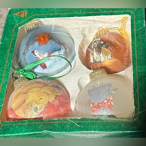 Vintage Hand-Painted Glass Christmas Ornaments - Set of 4
